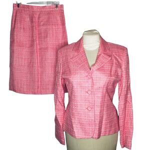 Lew Magram 2 piece Career Jacket Blazer Skirt Set Size 10 Pink fully lined suit